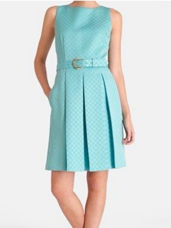 Tahari Dresses & Skirts - ASL Tahari Teal Aqua Blue Sleeveless Belted Pleated Fit Flare Cocktail Dress 20W